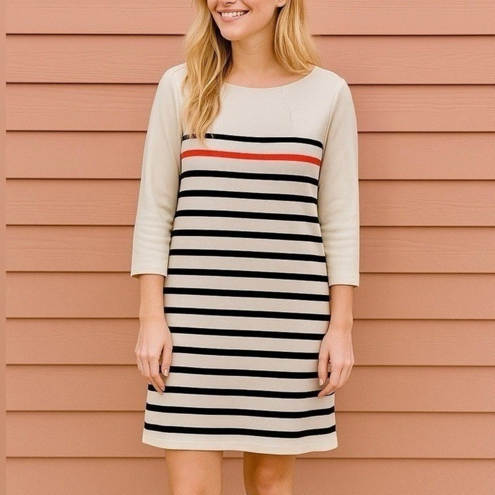 H&M Black/Cream/Orange Striped 3/4 Sleeve Midi Dress